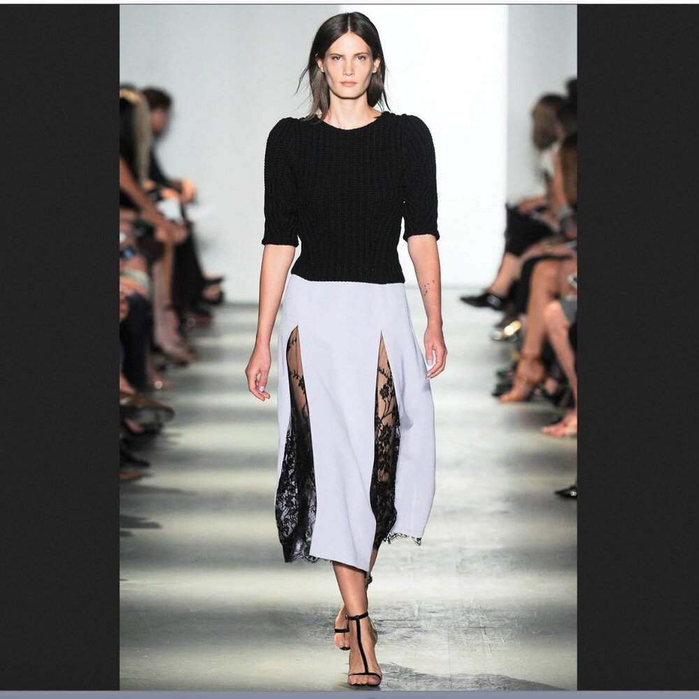 Wes Gordon Lace Inset Crepe Skirt | Spring 2014 Runway | XS, US 0
